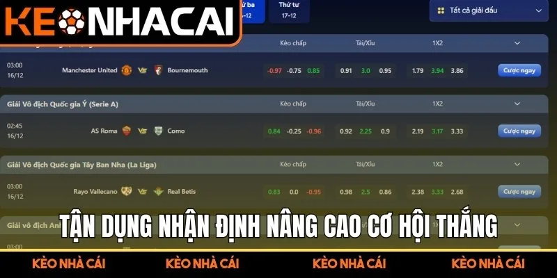 Tận dụng nhận định nâng cao cơ hội thắng