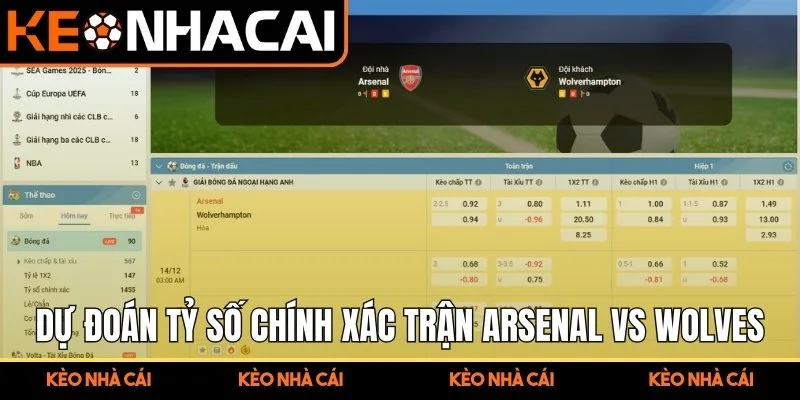 Dự đoán tỷ số chính xác trận Arsenal vs Wolves (03:00 14/12, Premier League)